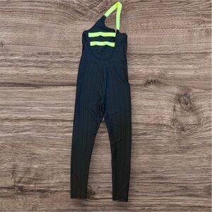 SHEIN Black and Neon Yellow One Shoulder Bodysuit